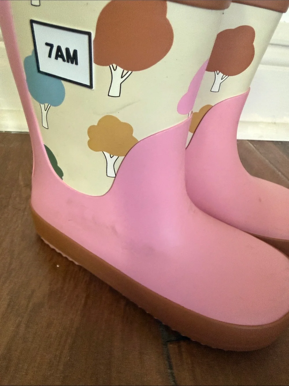 Kids' Pink Tree-Print Waterproof Rain Boots with Easy Pull Tabs